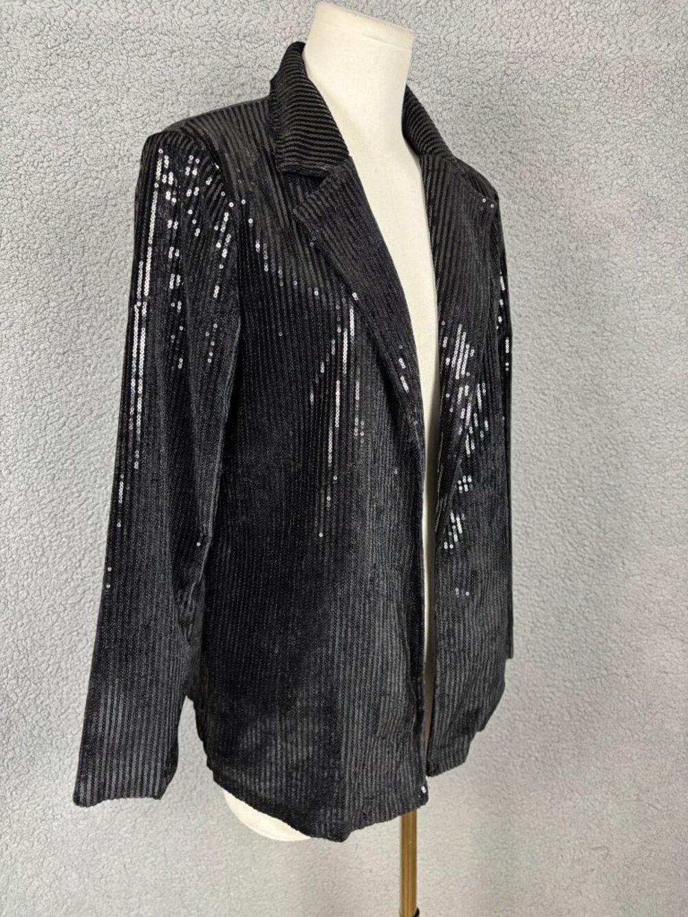 Women's Black Sequin Blazer Jacket With Striped Velvet Texture Small NWOT's - Picture 3 of 8